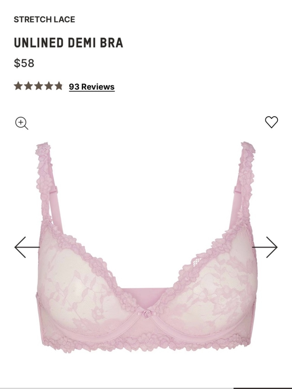 SKIMS Stretch Lace Unlined Demi Bra in Baby Pink